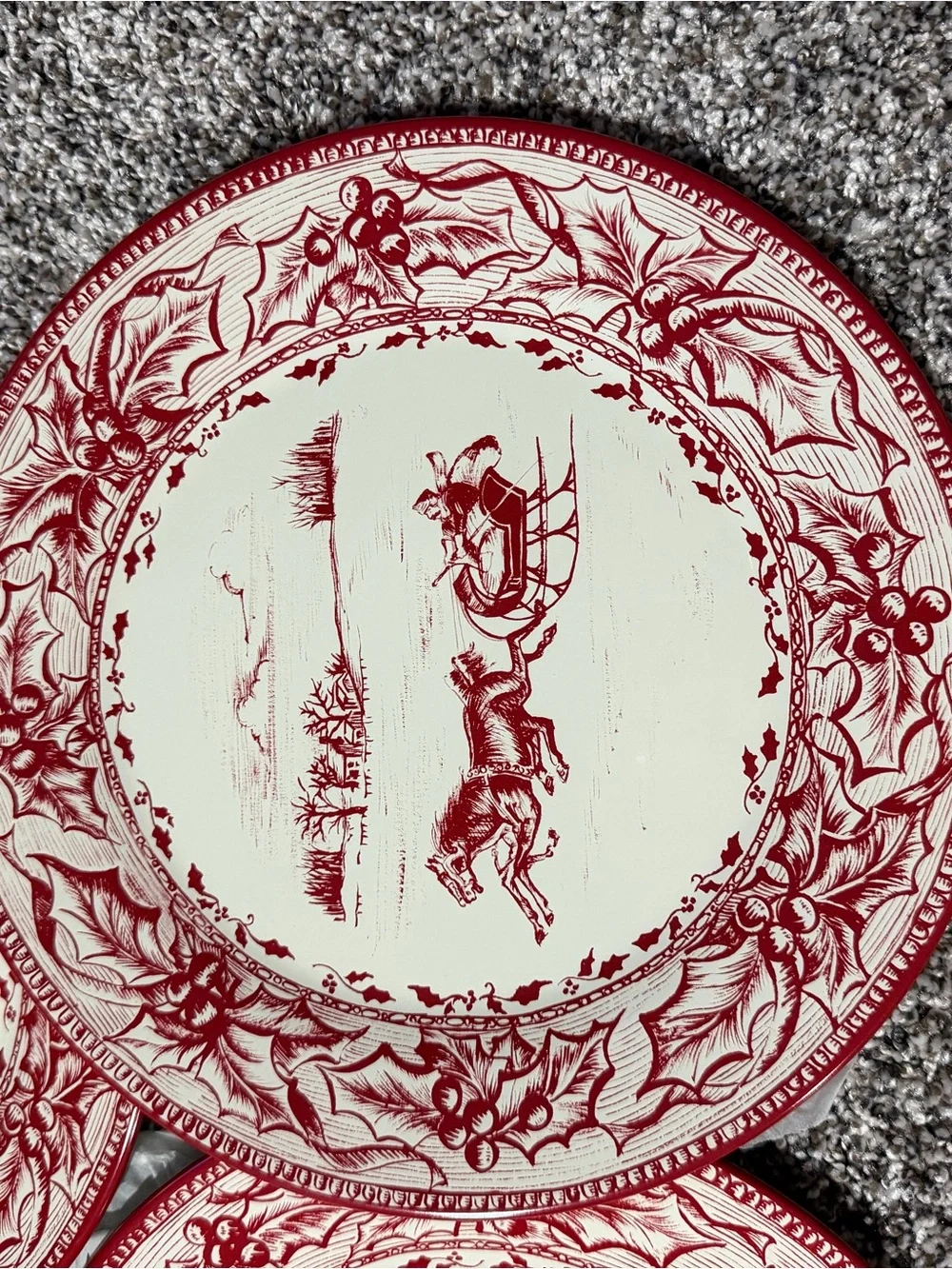 Restoration Hardware Red Holiday Pattern tin Dinner Plates - Set of 4